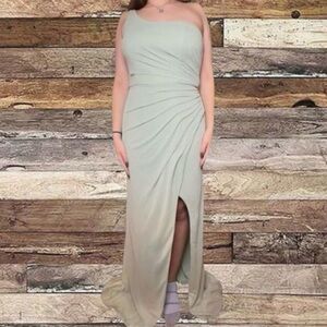 Azazie Dusty Sage One Shoulder Gown
